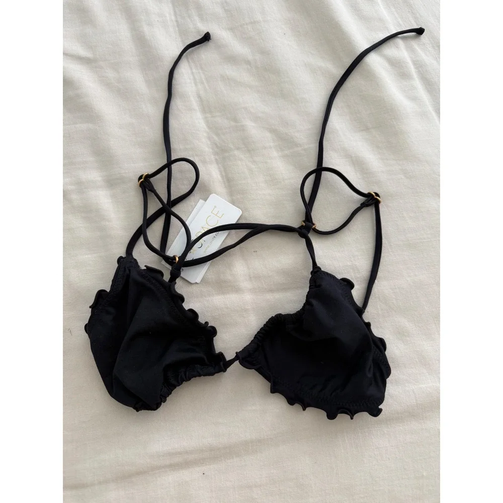 L*Space Maggie Bikini Top Black Ruffle Triangle Swimwear LSMGT22 NEW